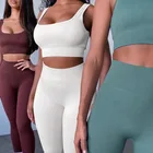 Wear Women Seamless Sexy Fitness Yoga U V Neck Sportswear Running Gym Wear Active Wear Set