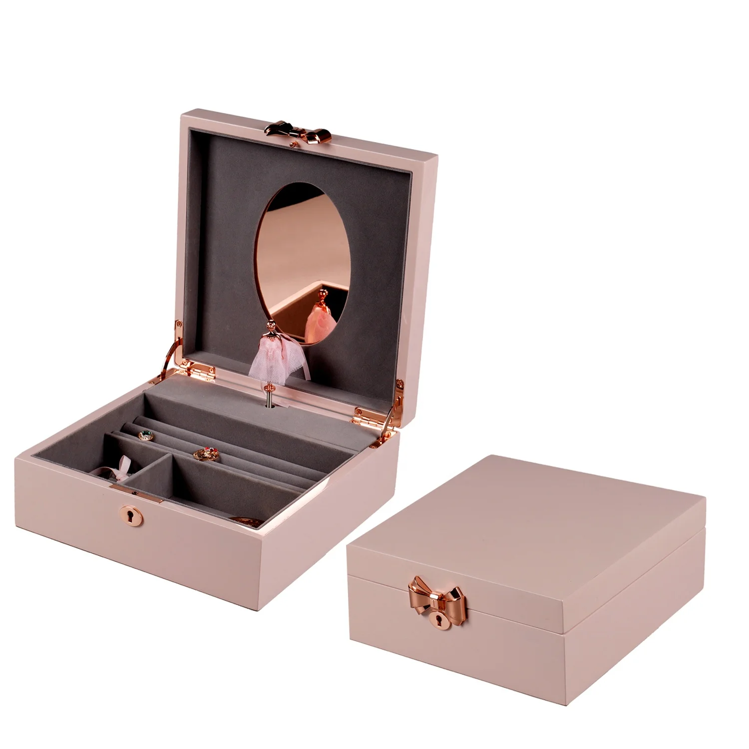 Deluxe Ring Gift Box and Display Box Wood Grain HIgh Gloss Lacquer Finish-NEW 