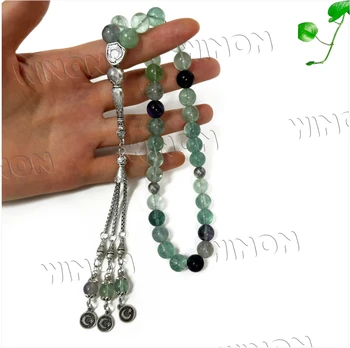 High Grade 10mm Natural Green Phantom Ghost Quartz Crystal 33Pcs Allah Rosary Islamic Tasbih Prayer Beads Sibha