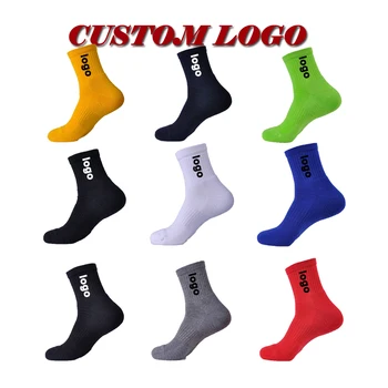 100% Cotton White Black Wholesale Embroidered Compression Athletic Rubber Crew Unisex Terry Oem Men Custom Logo Sports Socks
