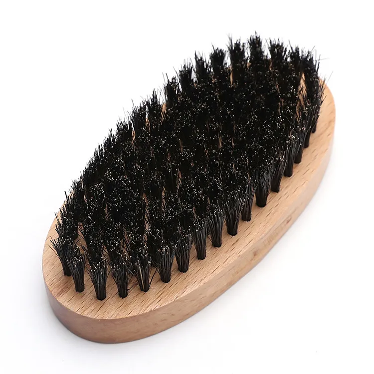 Custom logo nature oval eco-friendly beech wood handle yellow bristle beard brush for man.jpg