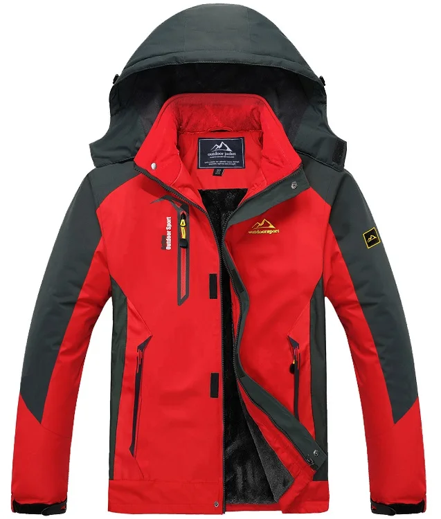 Men's Water Resistant Mountain Ski Jacket Fleece Lined Windproof Jacket Fleece Warm Coat With Hood Winter Jackets