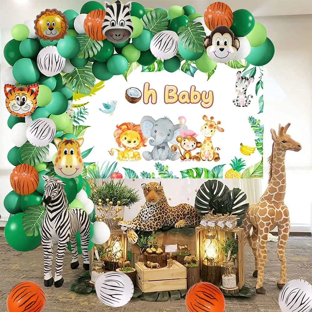 Safari Jungle Theme Balloons Arch Birthday Party Decorations Green Balloon Garland Arch Kit Wild Animal Party Supplies