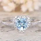 18k White Gold Engagement Ring Rings Solid 9K 10K 14K 18K White Gold Diamond Heart Cut Engagement Ring Blue Topaz Rings