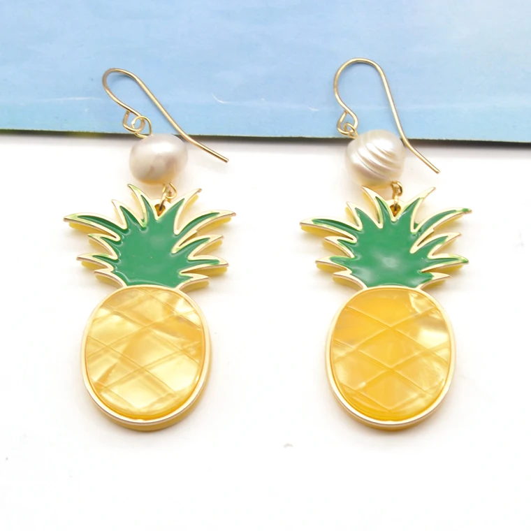 Newest design yellow acrylic cute pineapple earrings jewelry