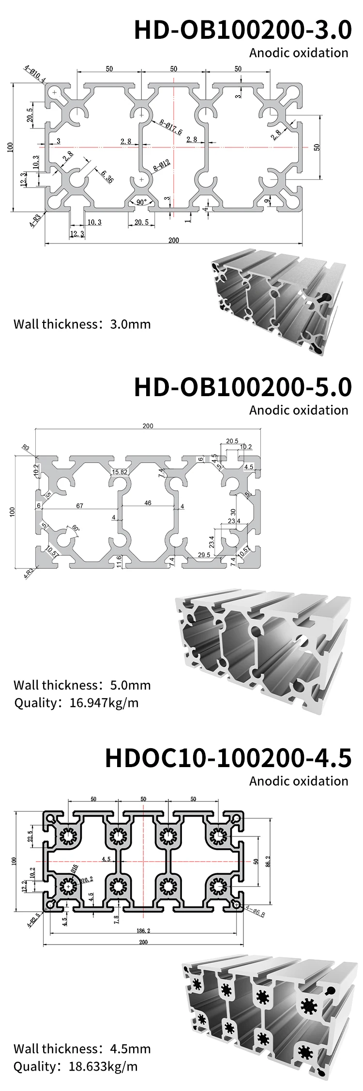 100200 Extruded Aluminum Alloy Profile Frame Column Profile Mechanical Arm Crossbeam Gantry supplier