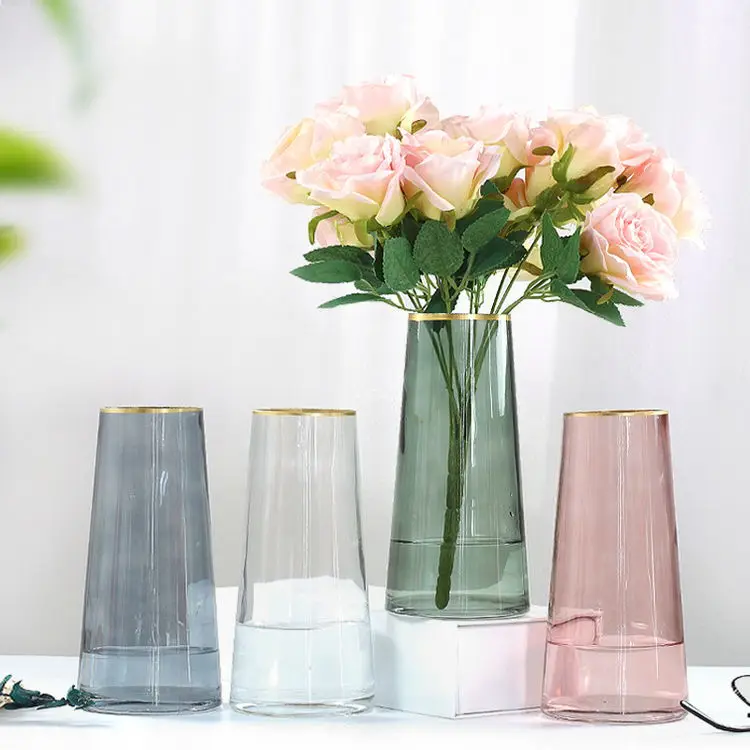 Nordic Flower Glass Vase Silver/Pink Gradient Wedding Plant Household Table NEW 
