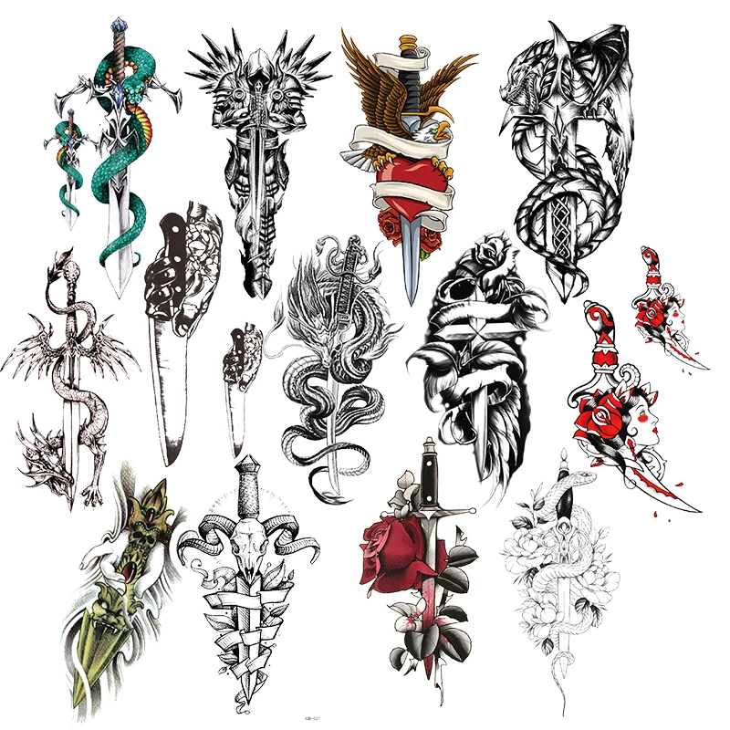Custom Temporary Tattoo Sticker For Men And Women Classic American Tattoo  Body Art Knife Sword Snake Skull Eagle Rose - Buy Dark Tattoo  Stencils,Waterproof Tattoo Sticker,Non Toxin And Eco Friendly Product on