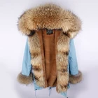 Coat Maomaokong Winter Long Fur Coat Faux Fur Lined Parka Jacket Real Raccon Fur Collar Long Outwear
