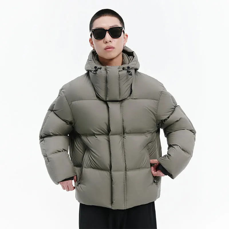 Hot Selling High End Solid Color Stand Collar Zipper Windproof Thick Jacquard Men's Duck Down Jacket Coat For Winter