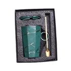 Coffee Direct Deal Gift Box Frosting Luxury Coffee Mug Ceramic Marble Gold Pattern Cup Matte Gold Gift Set