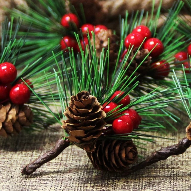 Artificial Evergreen Branches Tiny Pine Cones Picks Decor Floral Picks for Christmas Flower Wreaths DIY Xmas Gifts