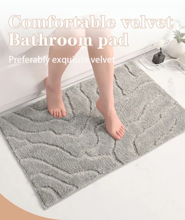 Bathroom Carpets Shaggy Soft Nonslip Floor Carpets Non-Slip Bath Floor Mat Microfiber Flocked Bath Mat details