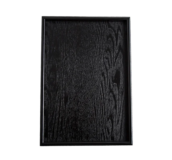 Factory direct sales of Japanese and Korean tableware black wooden tray, rectangular wooden tea plate
