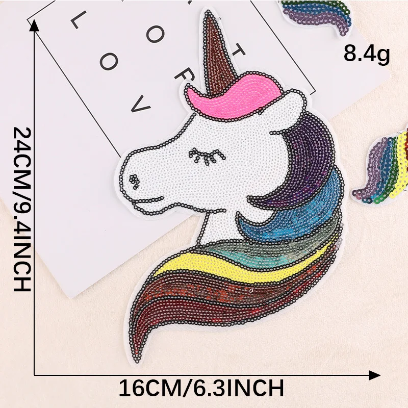 Professional Production Rainbow Unicorn Iron On Patches Sequin Applique Patch