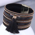 Leather Bangle Leather Wide Bracelet Fashion Simple Women Jewelry Magnetic Buckle Tassel Alloy Bangle