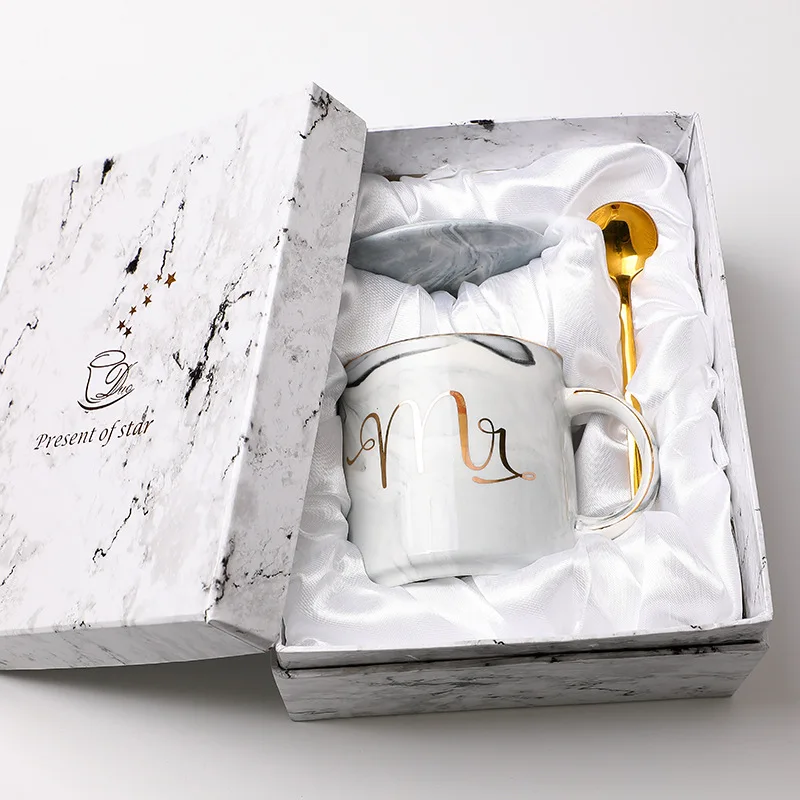 Custom Logo Design Gifts Box Set Wedding Holiday Souvenir Porcelain Ceramic Coffee Milk Water Cup Mugs With Lids And Spoons Set