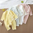 Knitted Baby Pajamas Air Conditioner Jumpsuit Baby Pajamas One-piece Cotton Pajamas Baby Autumn Tie Knitted Romper