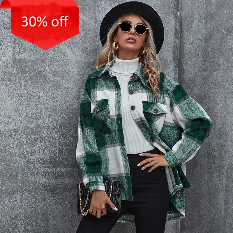 2021 Flannel Plaid Shirt For Women Tops 