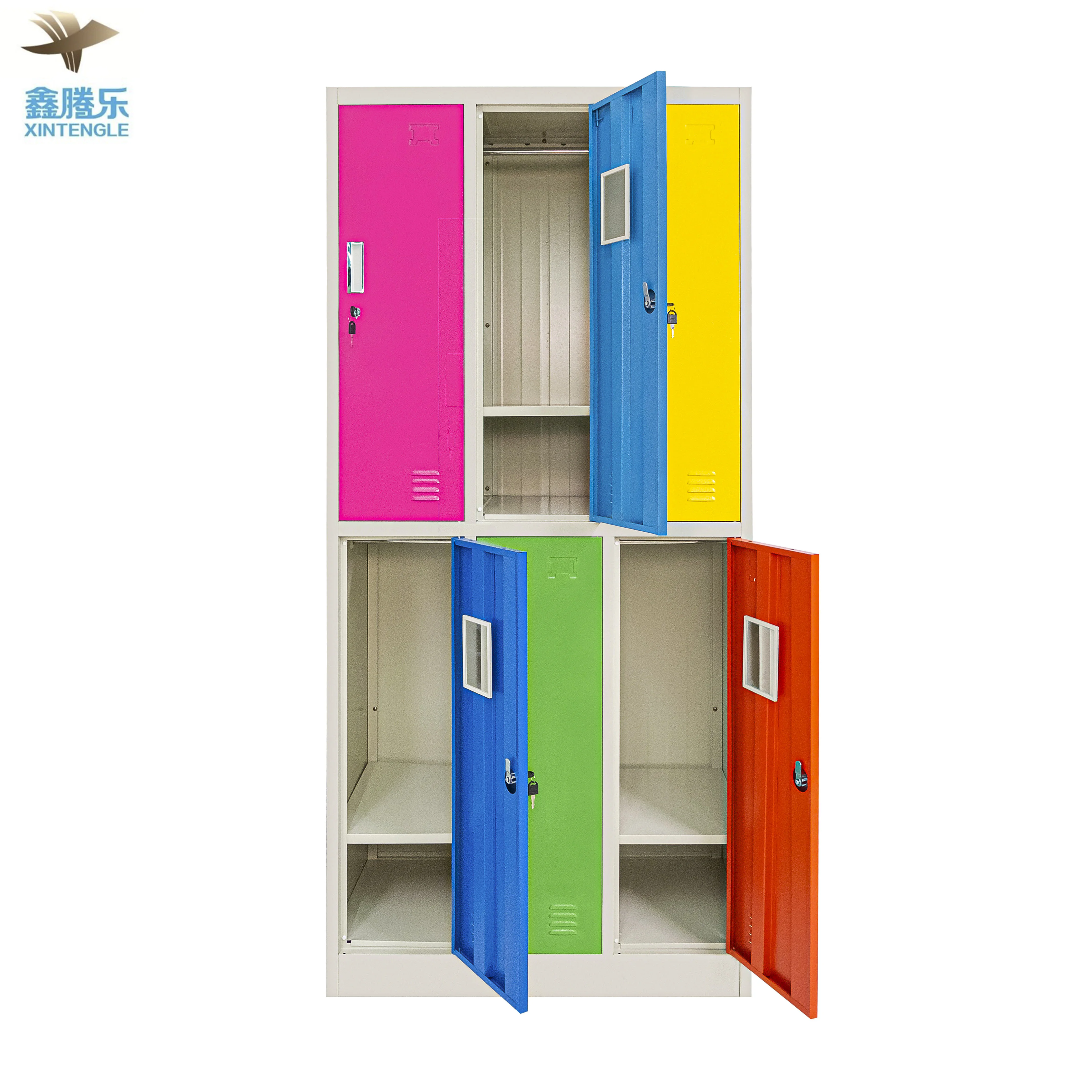 Customized OEM Gym Office colorful 6 Door Staff Clothing Shoe Cabinet Locker lockers for changing room