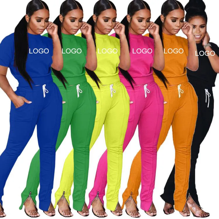 Brauch 2020 Plain Short Sleeves Sweat Suits Fashion Women Joggers Suits Sets Polyester Feet Zip Training Jogging Wear for Women