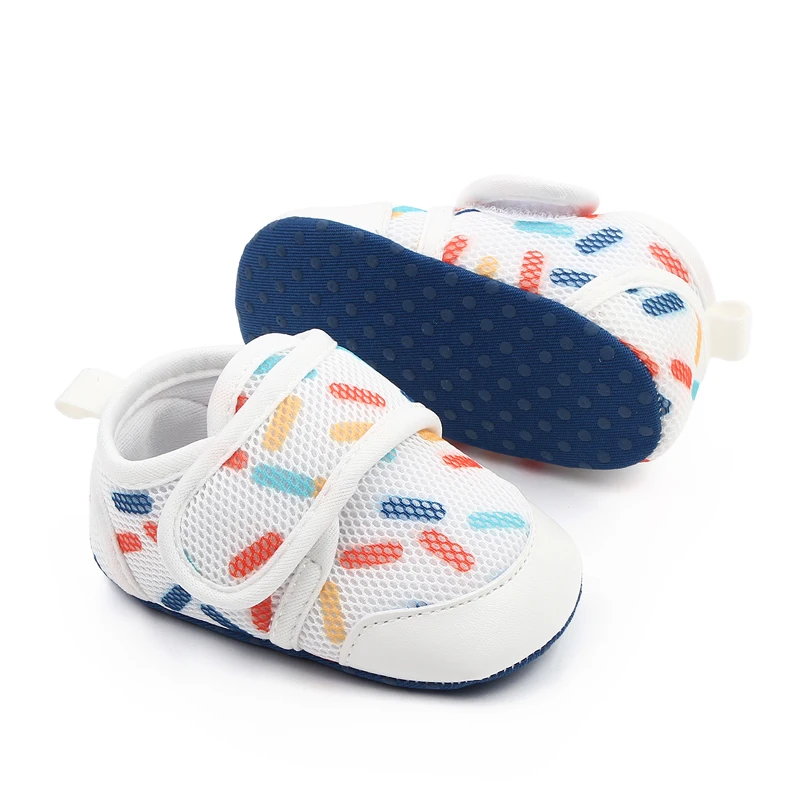PU Leather Toe Mesh Breathable Cartoon Printed Baby Girls and Boys Soft Soled Toddler Shoes factory