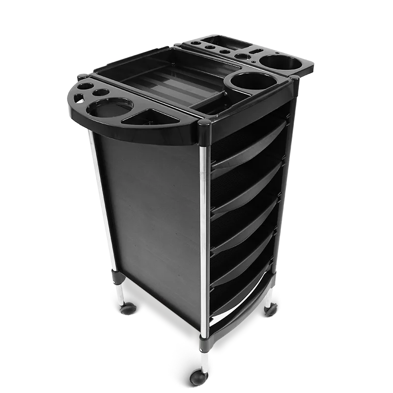 Wholesale Professional Barber Trolley Cart Black Storage 5 Drawers Hairdressing Trolley Salon Trolley