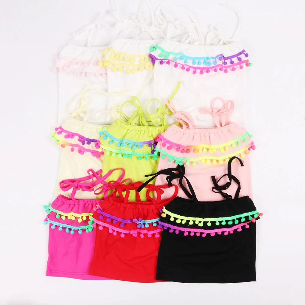 White Girls Summer Pompom Top Shirts Cute Toddlers Spaghetti Strap Crop Tops  Baby Kids Tank Top Shirts 1-10 Years Summer Wear - Buy Pink Spaghetti Strap  Tops For Girls Pool Little Girls