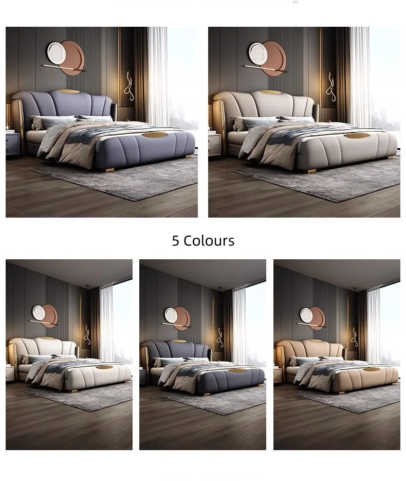 Wholesale Luxury Designs King Size Modern Leather Bed Solid Wood Frame High Double Bed Upholstered Leather Headboard