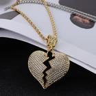 Zirconia New Broken Heart Pendant Necklace Gold And Silver Zirconia Hip Hop Necklace With Rope Chain For Men