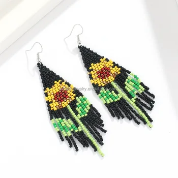 Handmade New designs daisy sunflower patterns seed beads earrings for mom gift