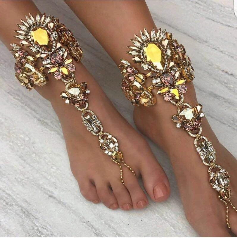 Crystal Anklet Attached Toe Ring Ankle Bracelet Slave Women Blue Silver NEW