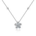 Silver Pendant Silver Classic 925 Sterling Silver Created Moissanite Flower Pendant Necklace