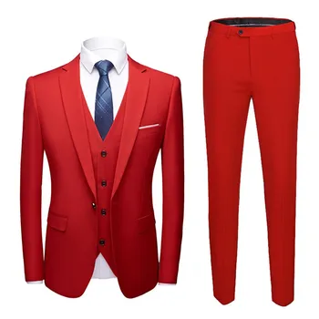 Luxury italian blazer wedding mens solid color suits set black purple red work slim fit formal business mens 3 piece suits