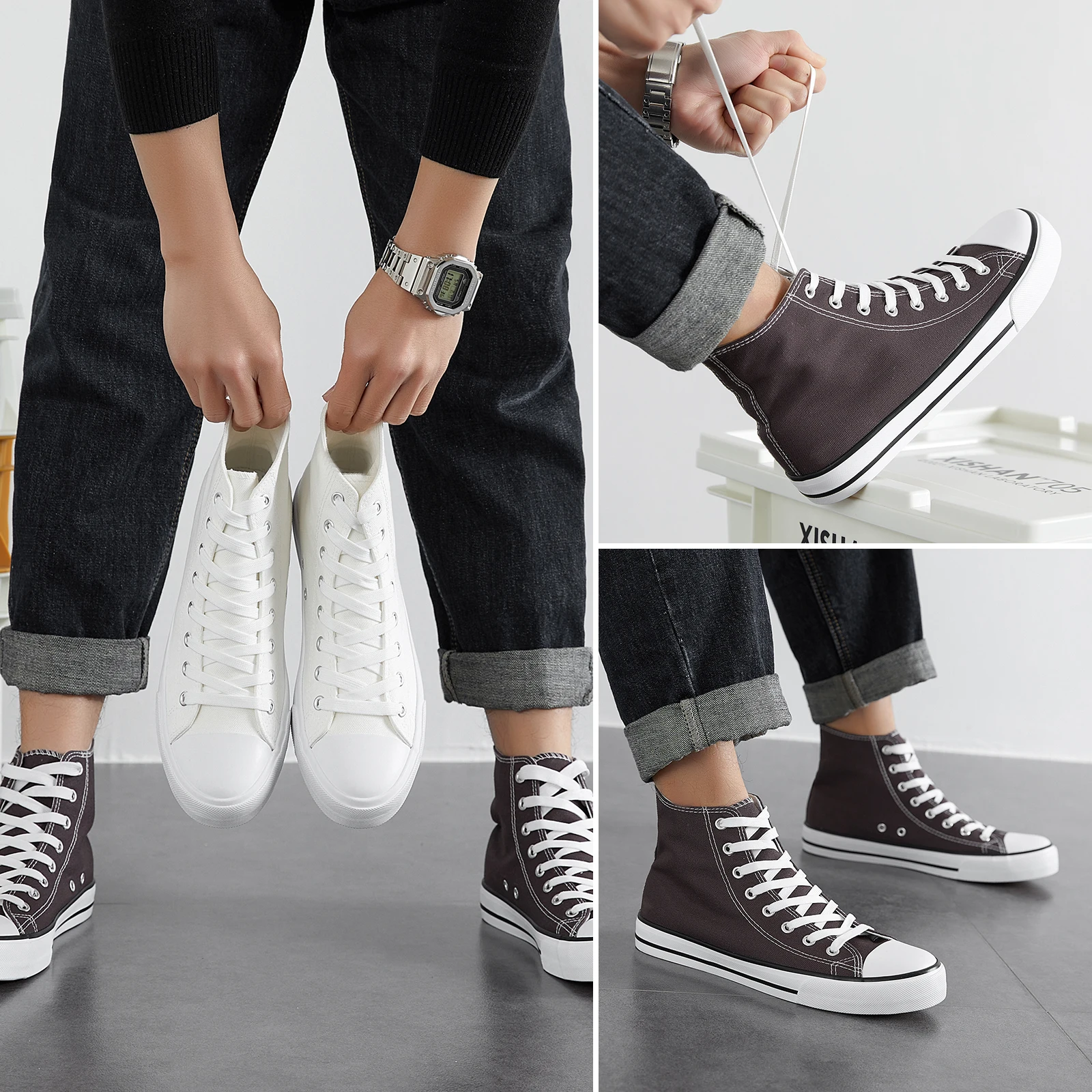 Fashionable Casual Mens Canvas Shoes Sneakers Sport Shoes High Top Classic Canvas Trendy Shoes For Men