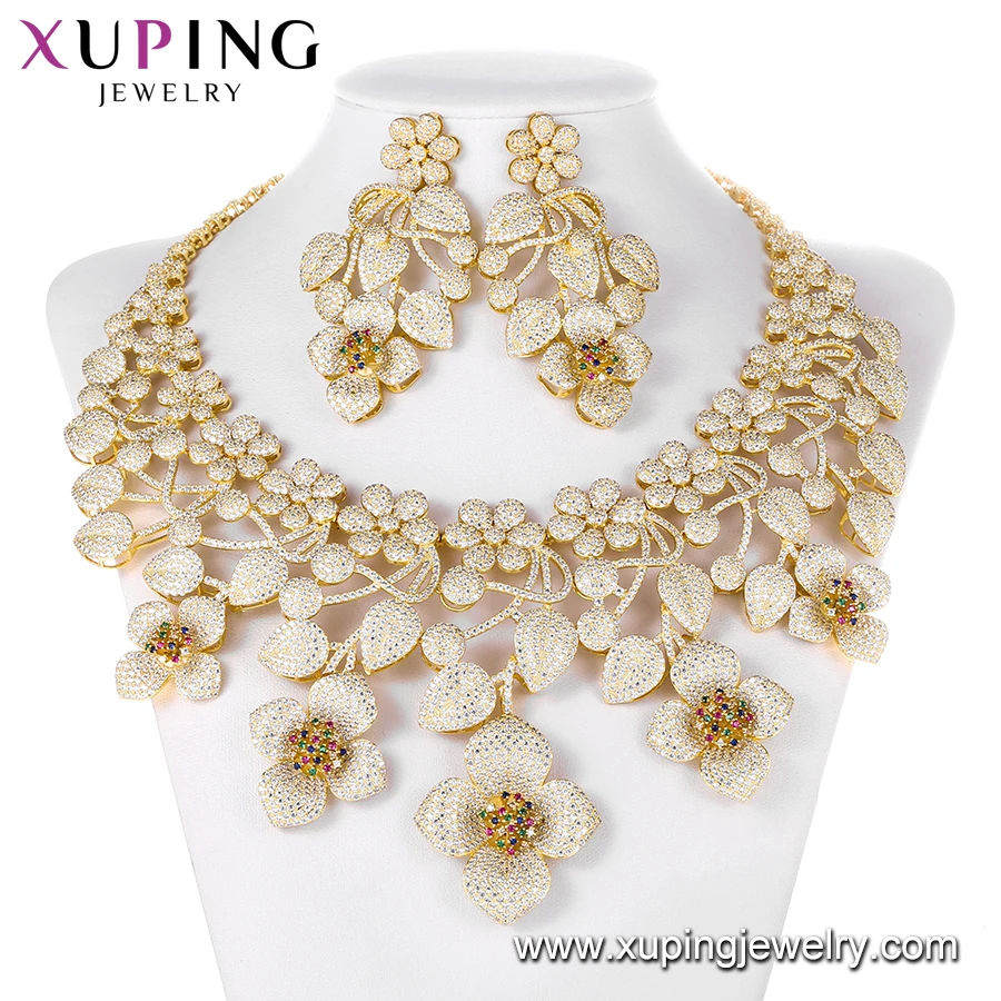 BFBS-501 xuping jewelry bridal luxury 24k gold plated flower shaped wedding jewelry sets