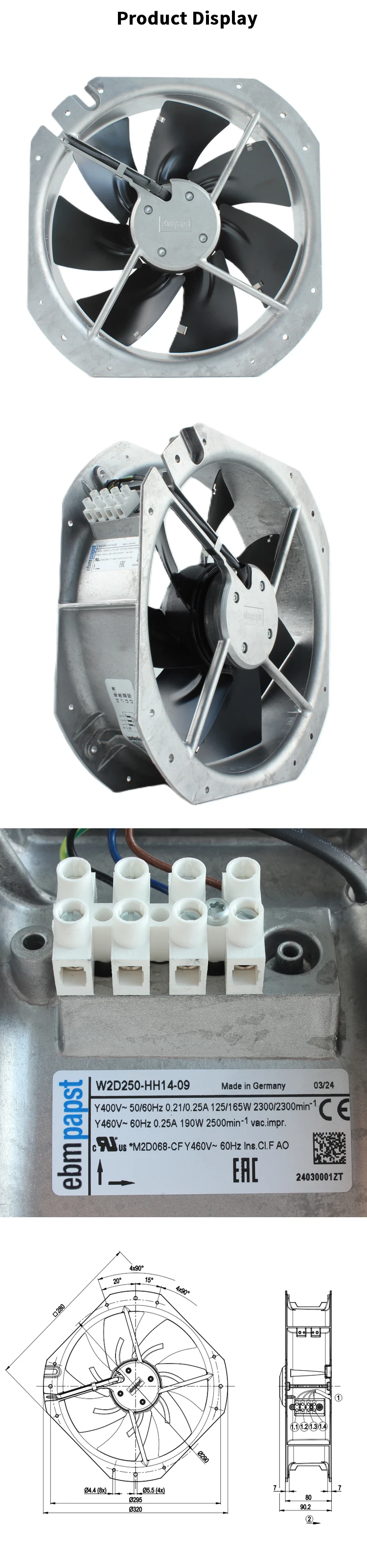 Axial Cooling Fan, W2D250-HH14-09, 250MM, 400V, 50/60Hz - detail 4