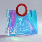 Pvc Bag Transparent Holographic Cosmetic Bag Clear Pvc Shopping Bag With Handle Waterproof Beach Bag