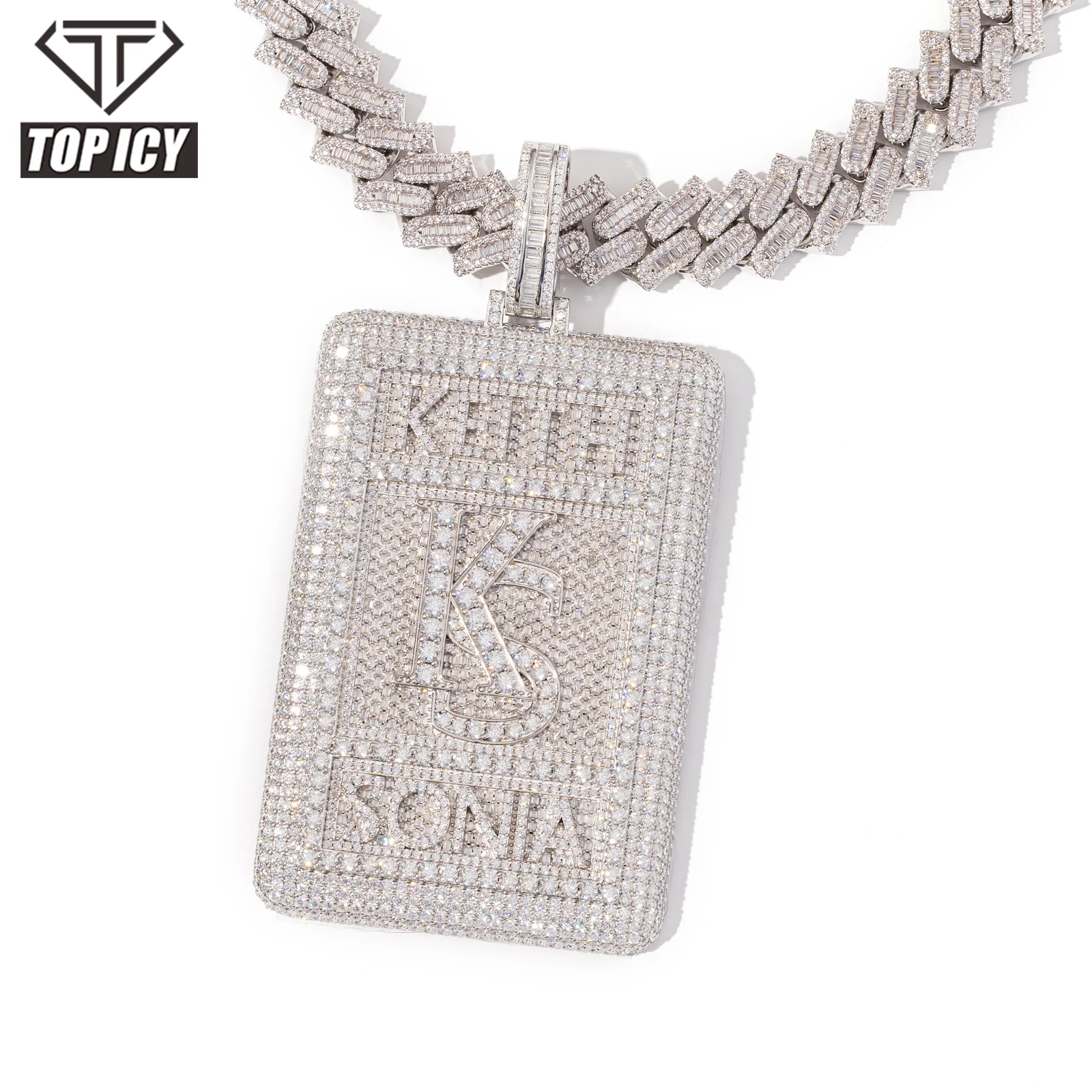 Custom necklace fashion jewelry Sterling silver moissanite icy pendant necklace hip hop jewelry personalized square pendant