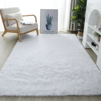 2022 Fluffy Plain White Green Floor Plush Shaggy Polyester Moquette Home Non Slip Living Room Rug Carpets