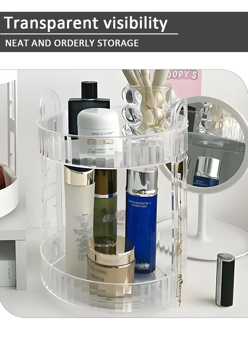 product hot products light luxury double plastic with carrying handle 360 degree rotating shelf makeup storage storage rack-6