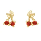 Cz Earrings Earrings Gemnel Crystal Designer Jewelry Tiny Fruits Cherry Ruby CZ 925 Sterling Silver Earrings