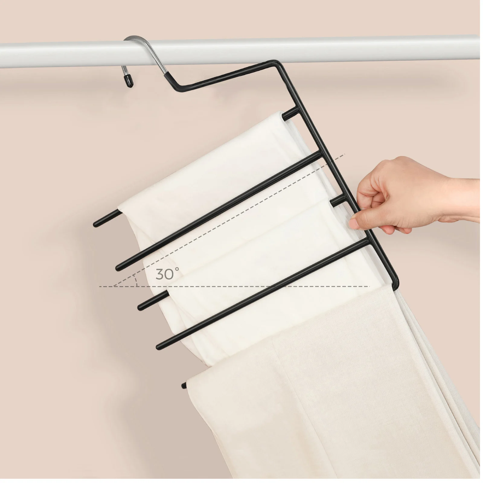 SONGMICS Non-Slip trousers organizer for Jeans Towels Scarves Set of 4 Open-Ended Trousers Hangers 5-Bar Clothes Hangers