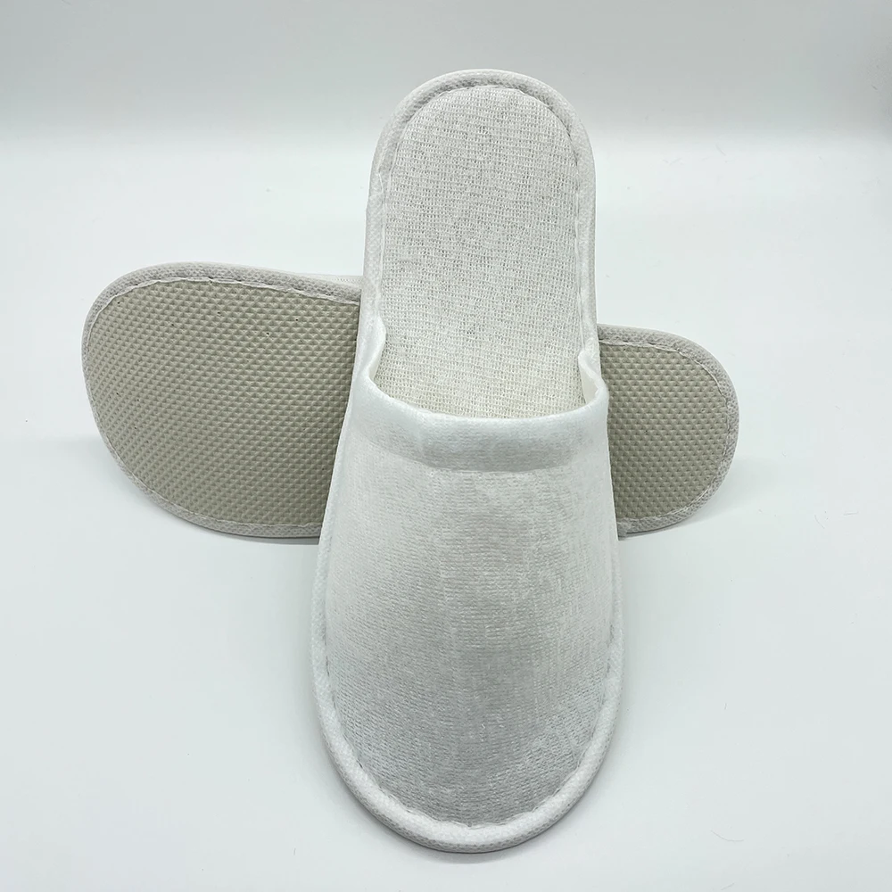 Custom Logo nice quality eco-friendly disposable hotel slipper  White Terry Indoor Slippers