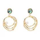 Abalone Fashion Jewelry Accessories Abalone Artificial Pearl Earrings Metal Circle Stud Earrings