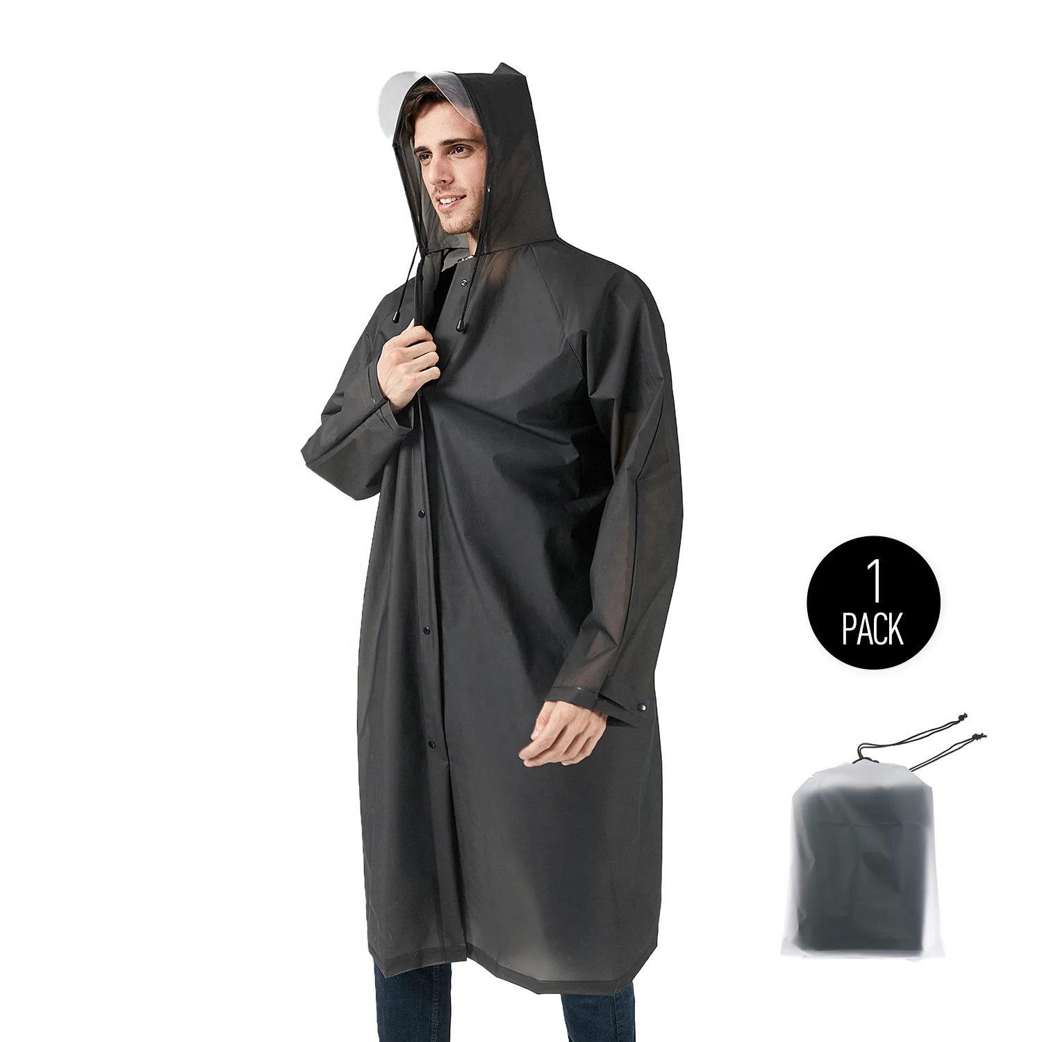 Light Weight and Tight Cuff Reusable Rain Poncho with Hoods and Sleeves EVA Portable Raincoat Non-Toxic