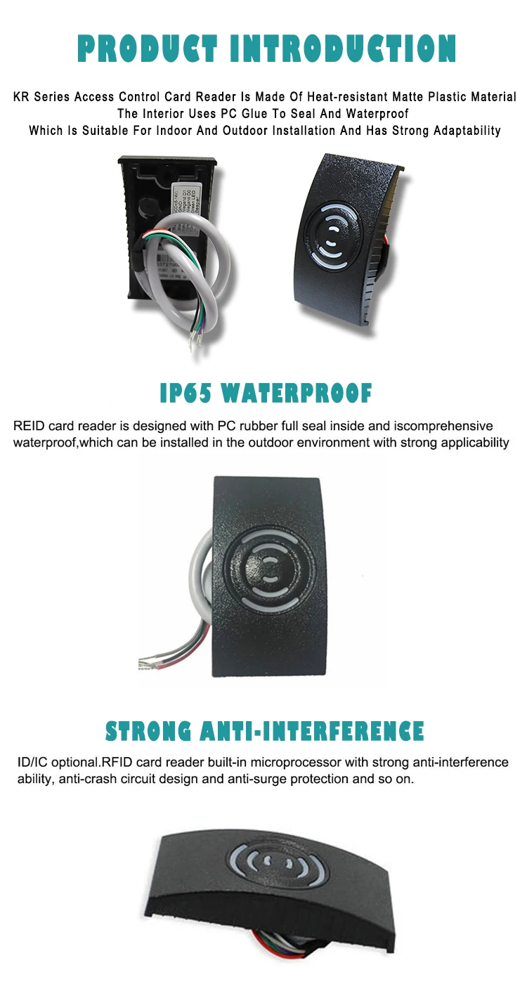 Lector de tarjetas de control de acceso de tarjetas KR201 RFID con Wiegand 26/34 Impermeable IP65 125Khz 2