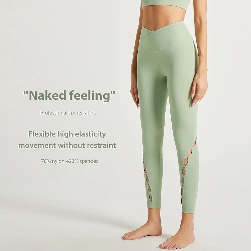 Direct Selling Naked High Waist Cross-Over Lift Hip V-Waist Women Yoga Leggings Yoga Pants Wholesale