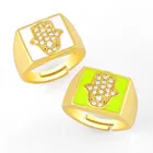 Ring Cubic Retro Simple Temperament Palm Open Wide Face Ring 18K Gold Plated Cubic Zirconia Adjustable Ring