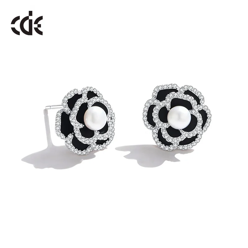 CDE YE1712 Fine Jewelry 925 Sterling Silver Earring Wholesale Bulk Flower Shape Rose Design Earring Women Pearl Earrings